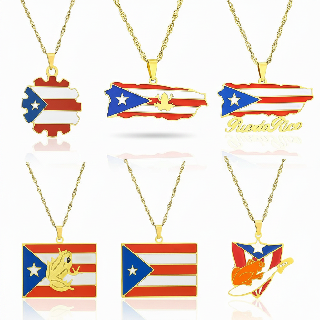 Fashion Stainless Steel US Puerto Rico Map Flag Pendant Necklace for Men Women Gold Silver Color Maps Jewelry Gift