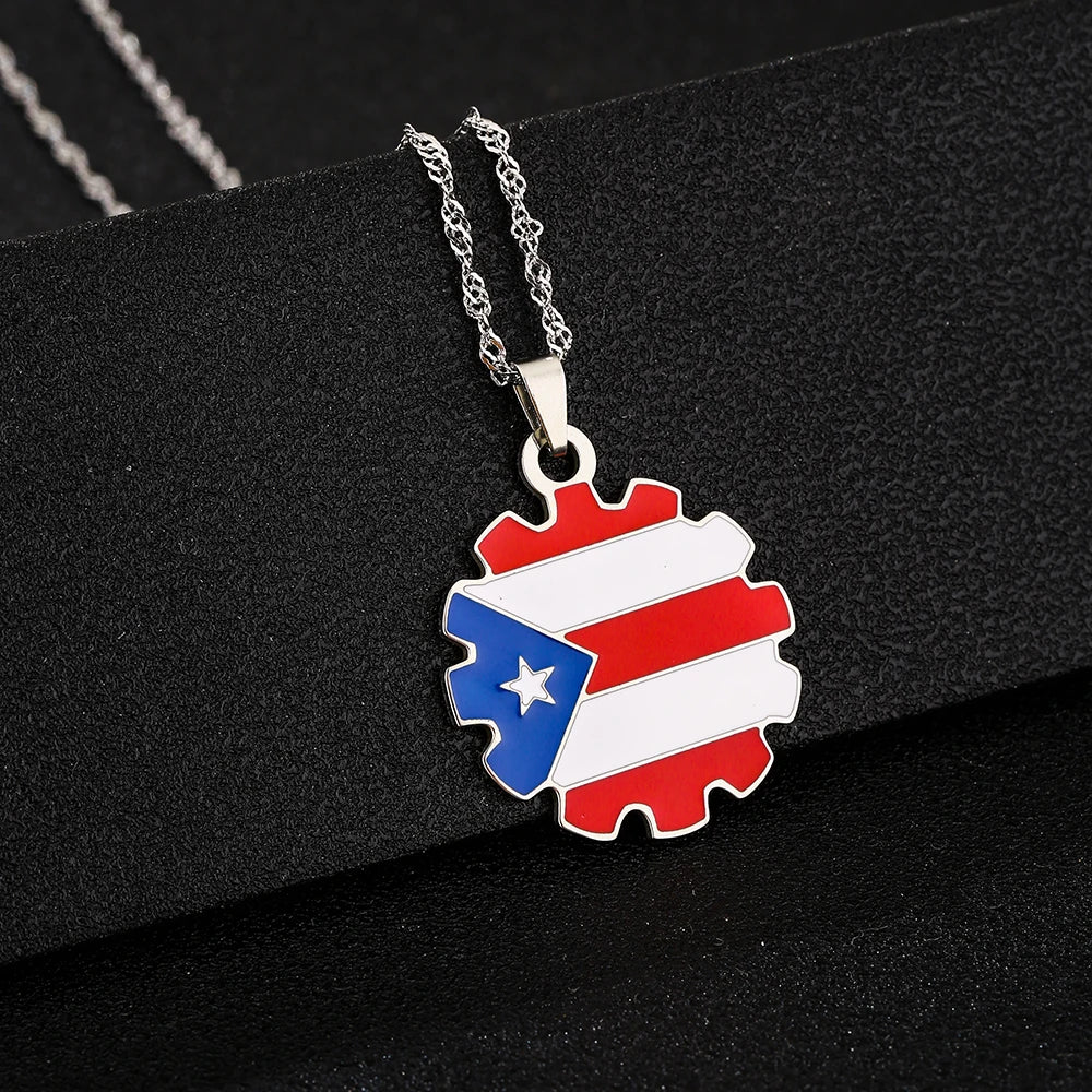 Fashion Stainless Steel US Puerto Rico Map Flag Pendant Necklace for Men Women Gold Silver Color Maps Jewelry Gift - Metal Color: N156-1, Length: 50cm