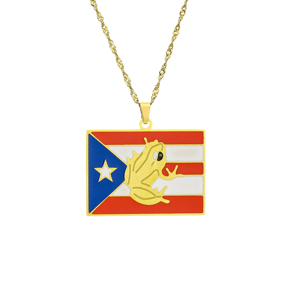 Fashion Stainless Steel US Puerto Rico Map Flag Pendant Necklace for Men Women Gold Silver Color Maps Jewelry Gift - Metal Color: N156-9, Length: 50cm