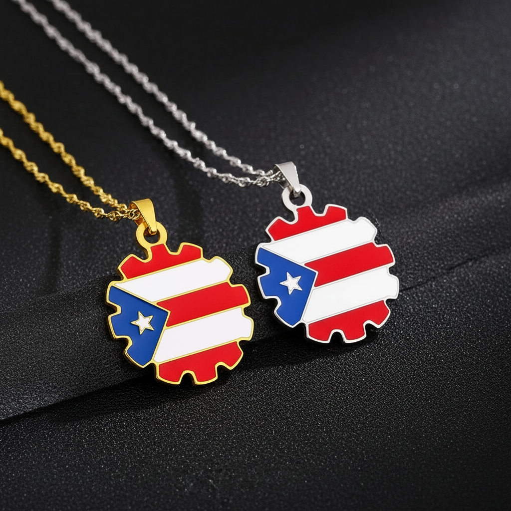 Fashion Stainless Steel US Puerto Rico Map Flag Pendant Necklace for Men Women Gold Silver Color Maps Jewelry Gift