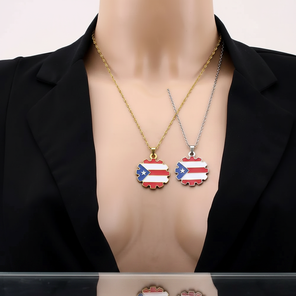 Fashion Stainless Steel US Puerto Rico Map Flag Pendant Necklace for Men Women Gold Silver Color Maps Jewelry Gift
