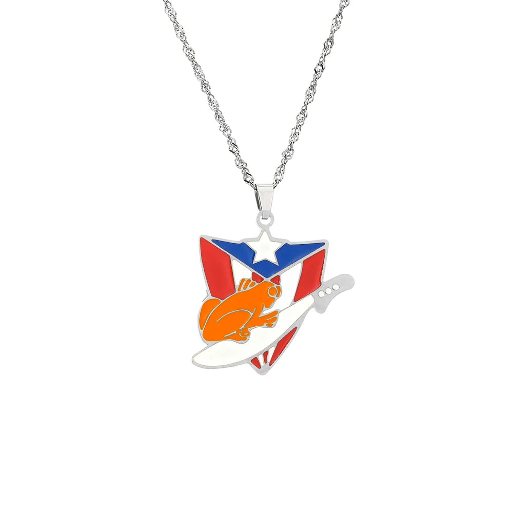 Fashion Stainless Steel US Puerto Rico Map Flag Pendant Necklace for Men Women Gold Silver Color Maps Jewelry Gift