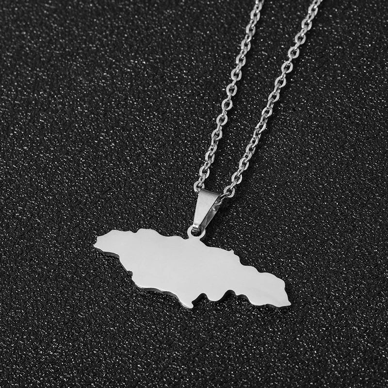 2026New 1Pcs Stainless Steel Jamaica Oil Map Flag Pendant Necklace Couple Pendant Necklace Sweater Chain - Metal Color: 15, Length: 60cm