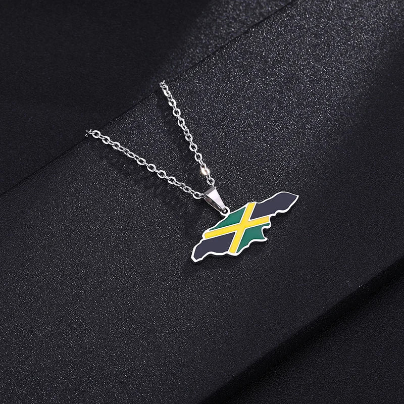 2026New 1Pcs Stainless Steel Jamaica Oil Map Flag Pendant Necklace Couple Pendant Necklace Sweater Chain - Metal Color: 04, Length: 60cm