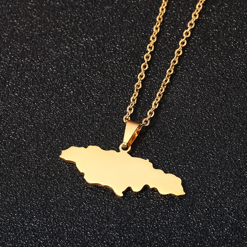 2026New 1Pcs Stainless Steel Jamaica Oil Map Flag Pendant Necklace Couple Pendant Necklace Sweater Chain - Metal Color: 16, Length: 60cm