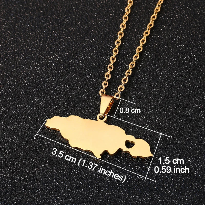 2026New 1Pcs Stainless Steel Jamaica Oil Map Flag Pendant Necklace Couple Pendant Necklace Sweater Chain - Metal Color: 13, Length: 60cm