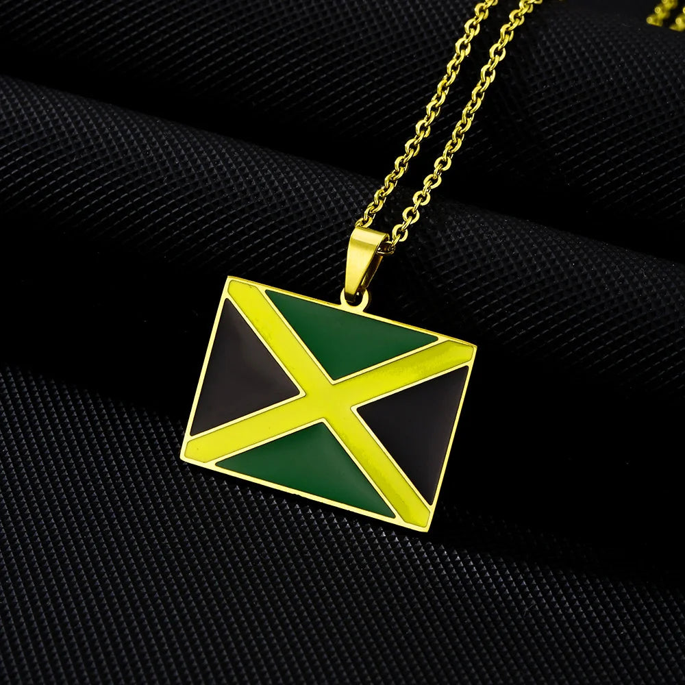 2026New 1Pcs Stainless Steel Jamaica Oil Map Flag Pendant Necklace Couple Pendant Necklace Sweater Chain - Metal Color: 05, Length: 60cm