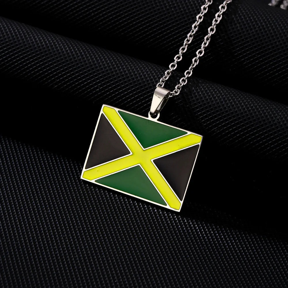 2026New 1Pcs Stainless Steel Jamaica Oil Map Flag Pendant Necklace Couple Pendant Necklace Sweater Chain