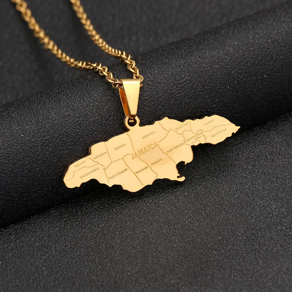 2026New 1Pcs Stainless Steel Jamaica Oil Map Flag Pendant Necklace Couple Pendant Necklace Sweater Chain - Metal Color: 07, Length: 60cm