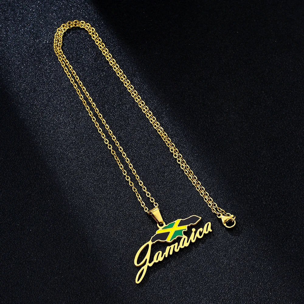 2026New 1Pcs Stainless Steel Jamaica Oil Map Flag Pendant Necklace Couple Pendant Necklace Sweater Chain
