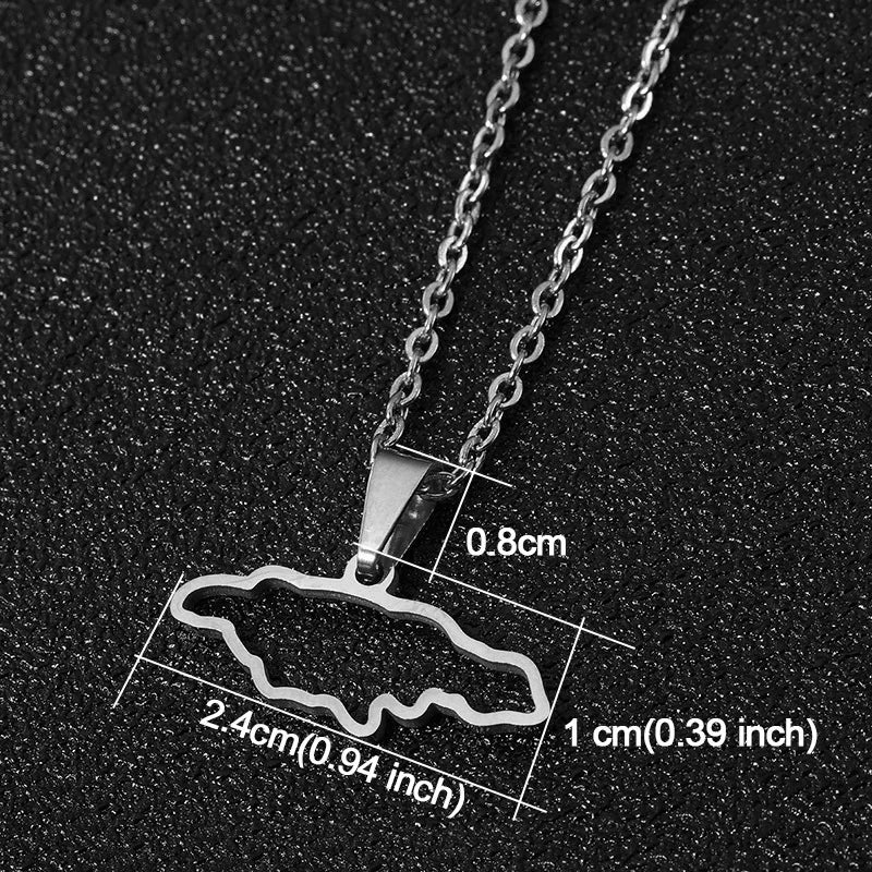 2026New 1Pcs Stainless Steel Jamaica Oil Map Flag Pendant Necklace Couple Pendant Necklace Sweater Chain - Metal Color: 12, Length: 45cm