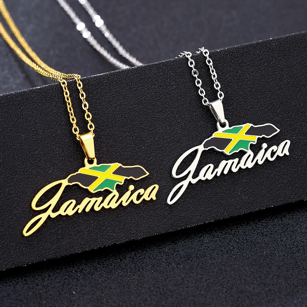 2026New 1Pcs Stainless Steel Jamaica Oil Map Flag Pendant Necklace Couple Pendant Necklace Sweater Chain