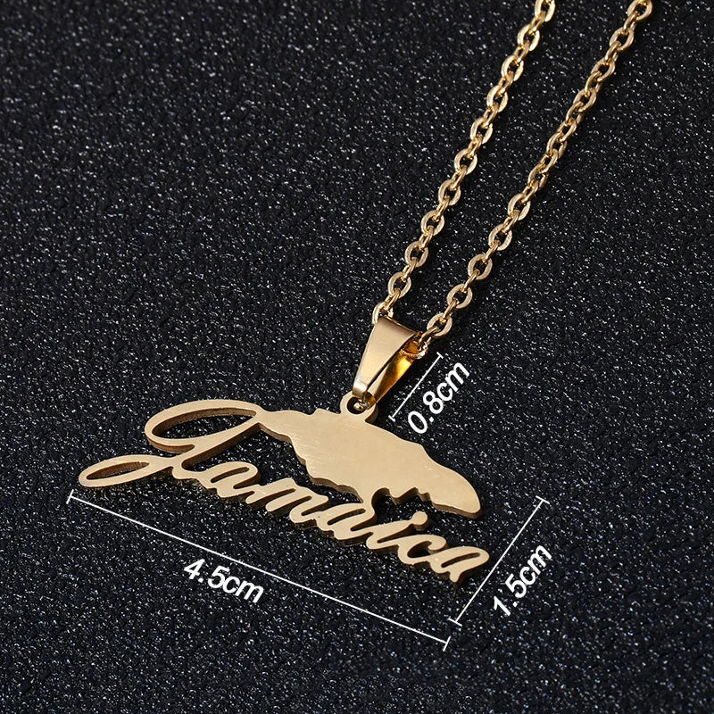 2026New 1Pcs Stainless Steel Jamaica Oil Map Flag Pendant Necklace Couple Pendant Necklace Sweater Chain - Metal Color: 09, Length: 50cm