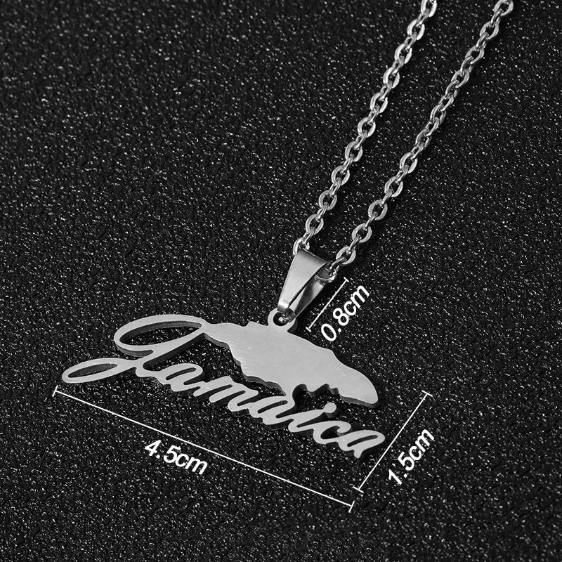 2026New 1Pcs Stainless Steel Jamaica Oil Map Flag Pendant Necklace Couple Pendant Necklace Sweater Chain - Metal Color: 10, Length: 60cm