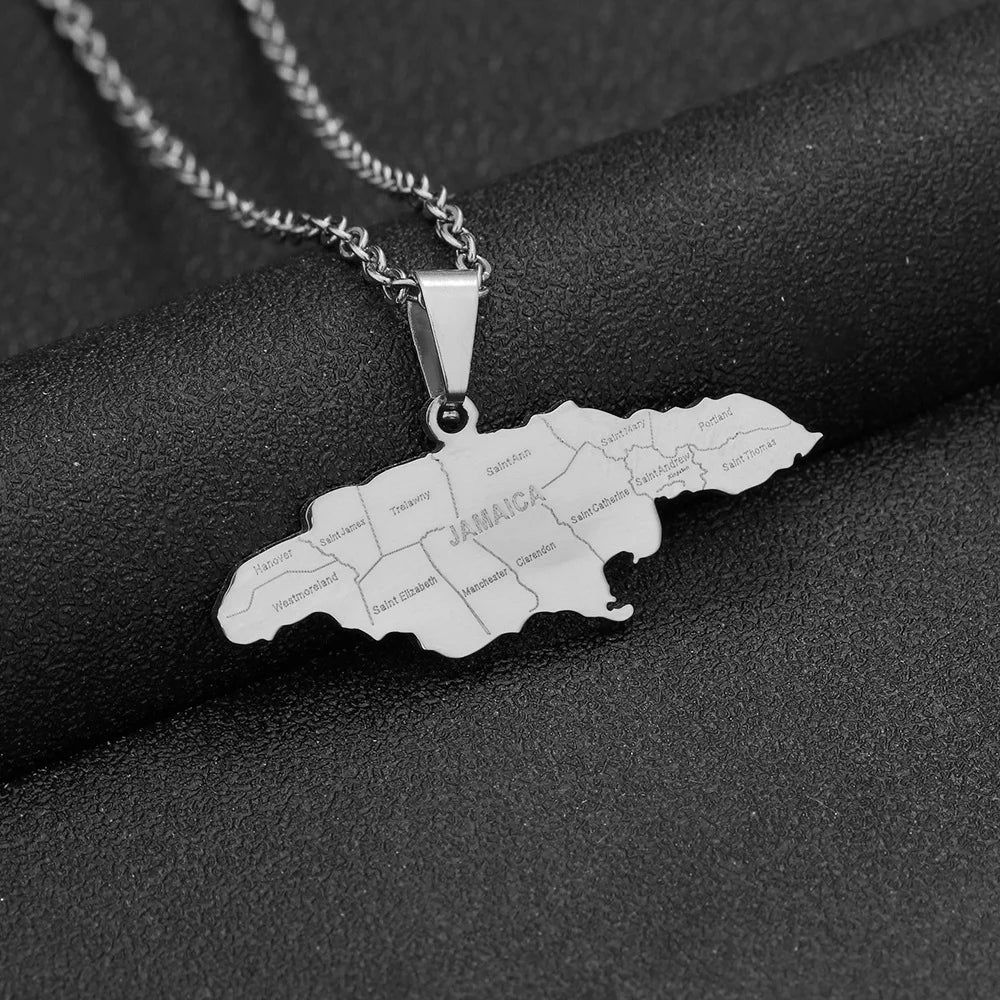 2026New 1Pcs Stainless Steel Jamaica Oil Map Flag Pendant Necklace Couple Pendant Necklace Sweater Chain - Metal Color: 08, Length: 60cm