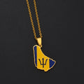 Anniyo 3.1cm Barbados Map Flag Pendant Necklaces Barbados Maps Caribbean Sea Jewelry Stainless Steel Material @098321B