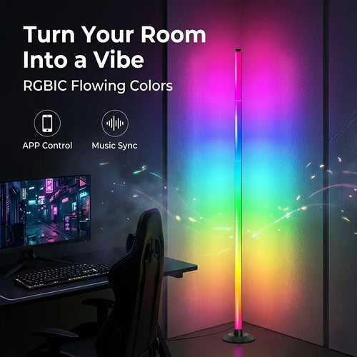 RGB Corner Floor Lamp with Music Sync, Smart LED Ambient Light with App & Remote Control for Bedroom, Gaming Room & Living Room Decor